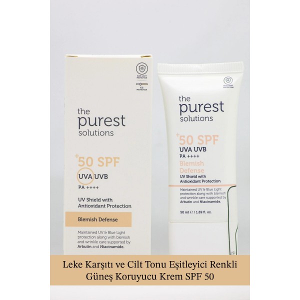 The Purest Solutions Leke Karşıtı ve Cilt Tonu Eşitleyici Renkli Güneş Koruyucu Krem SPF 50